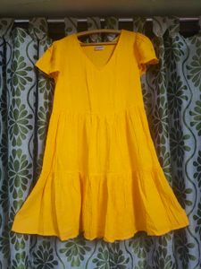 Yellow V-Neck Cotton Dress