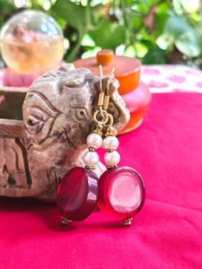 Voylla Glass Pearl White And Maroon Earrings