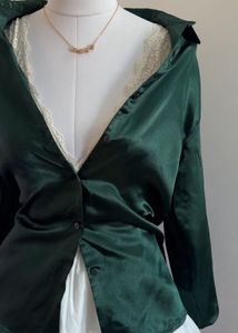 Emerald Green Satin Button-Up
