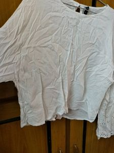 White Crop Top With Full Hand Sleeves