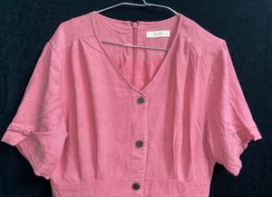 Pink Button-Down Midi Dress