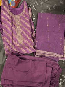 Purple Embroidered Kurta Set Inside Margin