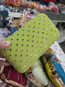 Green Stones Hand Clutch With Sling