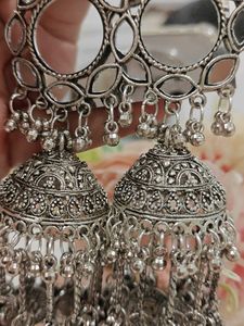 Boho Silver Jhumka Earrings