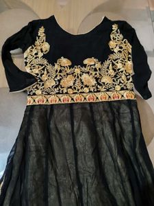 Elegant Black &amp; Gold Embroidered Gown