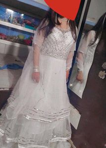 Elegant White & Silver Embellished Maxi Dress