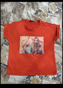 Women Orange Graphic Print Tee