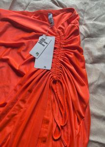 Orange Ruched Bodycon Skirt