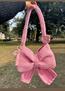 Pink Crochet Bow Bag