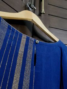 Fabindia Women Blue Gold Striped Long Kurta