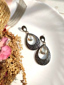 Silver Sparkling Oxidised Oversized Studs