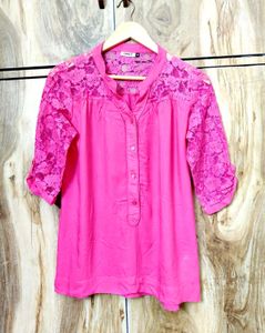 Pink Lace Detail Top size-36