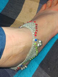 Silver Anklet with Colorful Stones