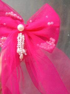 Pink Net Pearl Bow Clip