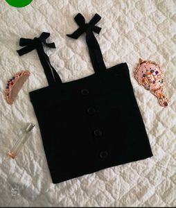 Black Button-Front Tank Top