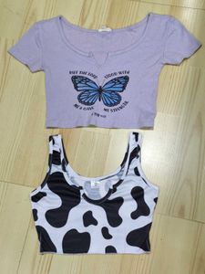 2 Trendy Crop Tops Cow Print & Lavander