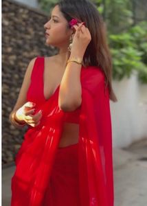 Elegant Red Saree with Embellishments