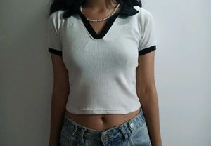 Ribbed Polo Crop Top
