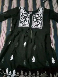 Black Embroidered short kurtii