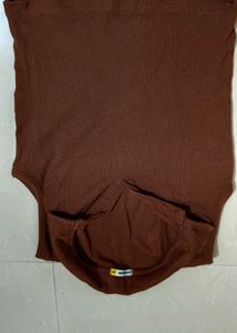 Casual Sleevless Collared Coffee Brown Top
