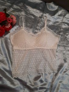 White Polka Dot Lace Cami