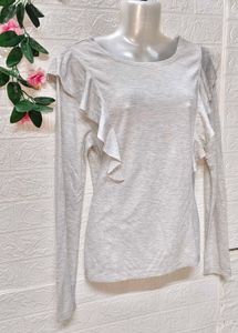🎁Buy 2 Get 1 Free 🎁Gray Ruffle Long Sleeve Top