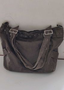vintage Olive Green Grommet Detail Tote Bag