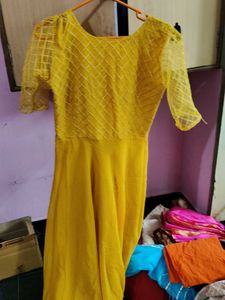 Yellow Mesh Sleeve Dress