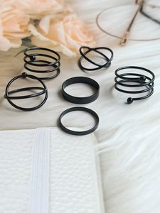 Black Stackable Rings ( Set Of 6)