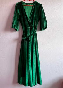 Emerald Green Velvet Wrap Dress