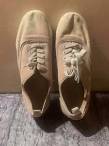 Worn Pink Canvas Lace-Up Sneakers
