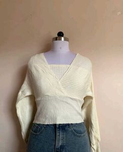 White Knit Wrap Top