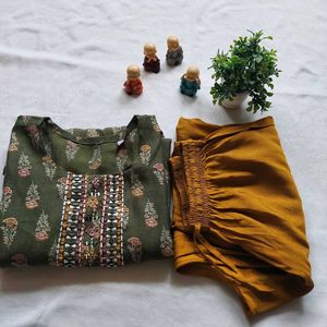 Green Floral Print Kurta Set