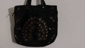 Royal Black Beaded Tote Bag