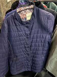Navy Quilted Button-Down Jacket