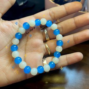 Blue & White Beaded Bracelet Handmade