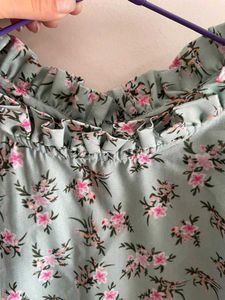 Floral Print Pista colour Women Top