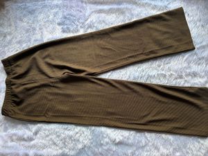 Olive Ribbed Flare Pants