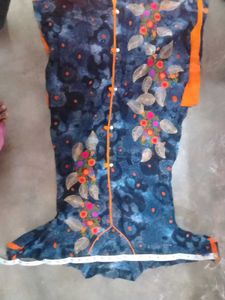 Blue &amp; Yellow Embroidered Kurti Set