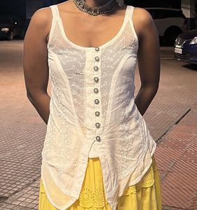 White Embroidered Sleeveless Top