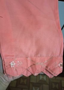 Peach Embroidered Kurta Set With Pant