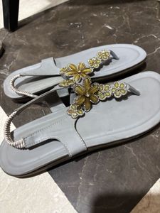 Floral Embellished T-Strap Sandals