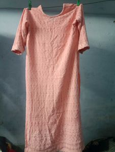Peach Chikankari Kurti Legging And Dupatta Set