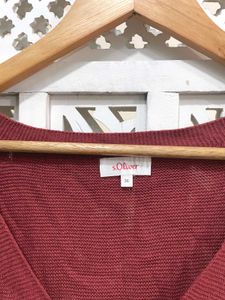Imported Burgundy V-Neck Knit Sweater C