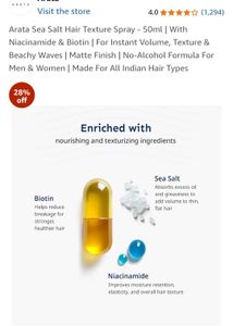Sealed Packed Arata Sea Salt Hair Texture Spray