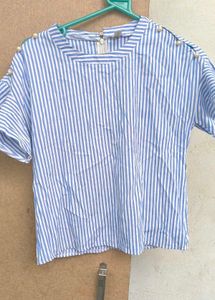 Korean Blue N White Striped Top with beads🤍