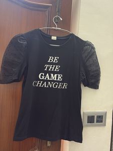 Girls Black Graphic Tee