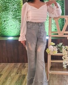 Wide Leg Jeans With White Crop Top