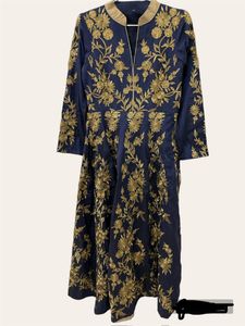 Hand Thread Embroidery Band Neck Flare Gown