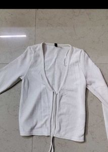 H&amp;m white tie up top